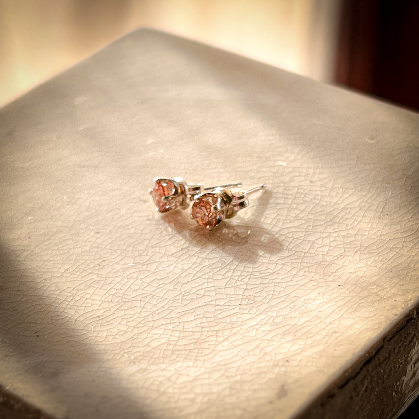 Champagne Cubic Zirconia Sterling Silver Round Stud Earrings (4mm)