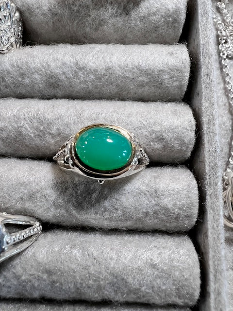 RING - Chrysoprase 14k/SS- Size 6 - Frank Goss