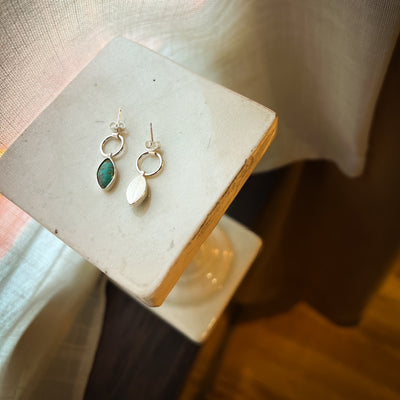 Natural Turquoise Sterling Silver Marquise Stud Earrings (10mm x 6mm)