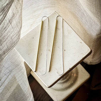 Sterling Silver & Brass Linear Drop Earrings