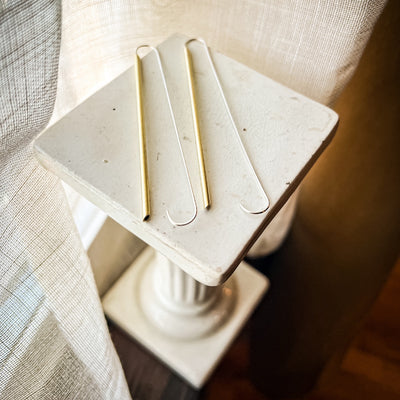 Sterling Silver & Brass Linear Drop Earrings