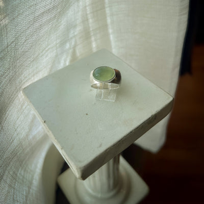 Sterling Silver Prehnite Statement Ring - Size 8
