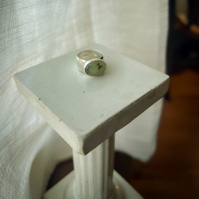 Sterling Silver Prehnite Statement Ring - Size 7